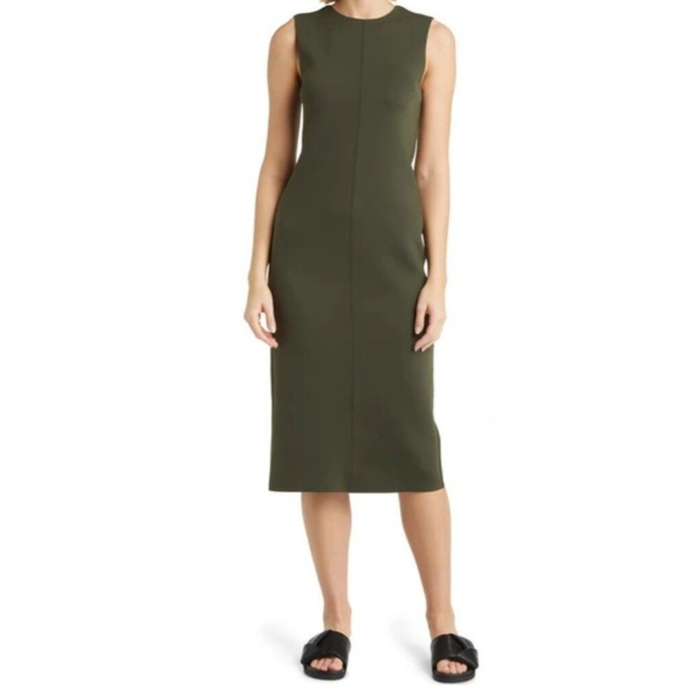Nordstrom NWT Sleeveless Sculpted Scuba Dress In Olive Green Size XL